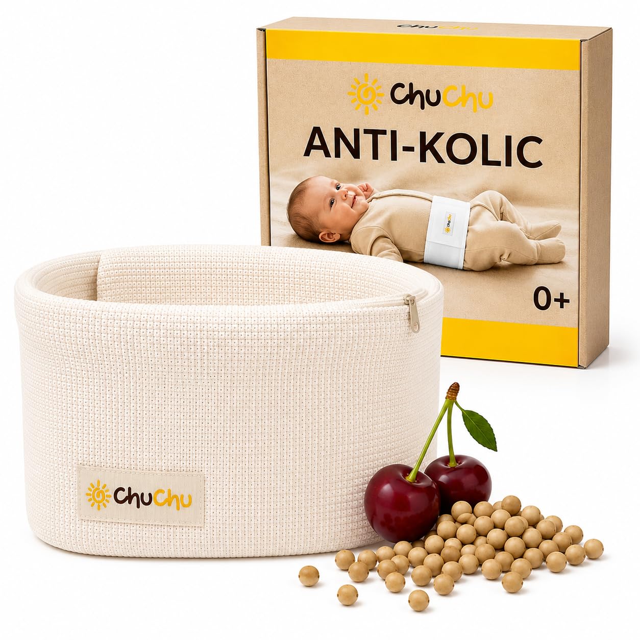 Ceinture Chauffante Bébé Anti-Coliques – Bouillotte aux Noyaux de Cerise pour Nouveau-Né, Soulage Gaz, Ballonnements et Douleurs Abdominales – Coussin Chauffant Micro-Ondes 100% Coton