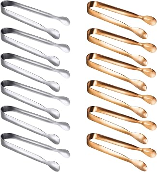 JCREN 24 Pcs Serving Tongs, Small Serving Utensils for Parties Catering, Food-Grade 304 Stainless Steel, 4" Appetizer Tongs - Silver and Rose Gold