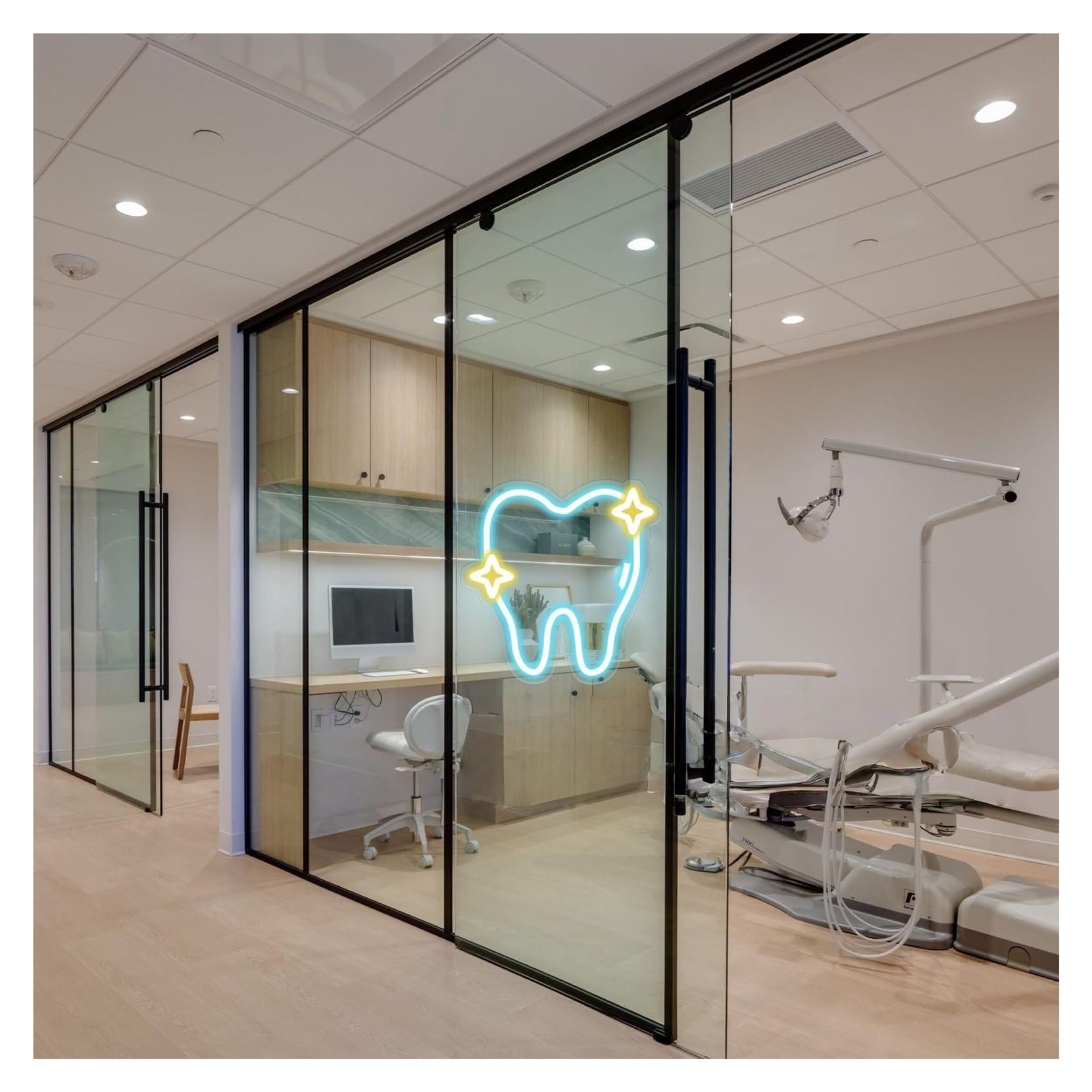 RONGCH Hanging Art Signs Tooth Neon Sign,Suitable for Dental Office Display Wall Decor with Dimmable 30cmx30cm(D)