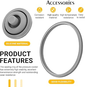 Pack of 2 Sealing Rings Pressure Cooker for WMF Perfect & Perfect Plus Replacement Parts, Rubber Ring Sealing Ring (Diameter 22 cm) and Cooking Signal Seal, Silicone Replacement Part, Compatible with