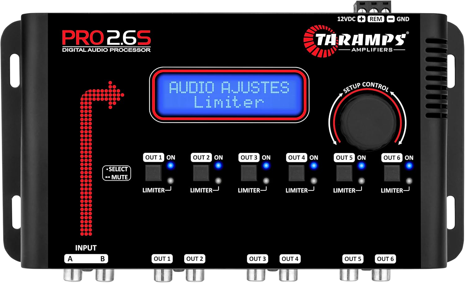 Taramps Pro 2.6S Digital Signal Processor Equalizer 3-band Graphic Equalization 6 Channels 18K Ohms (RCA) Output Impedance 47 Ohms Limiter Adjustable Car Audio System