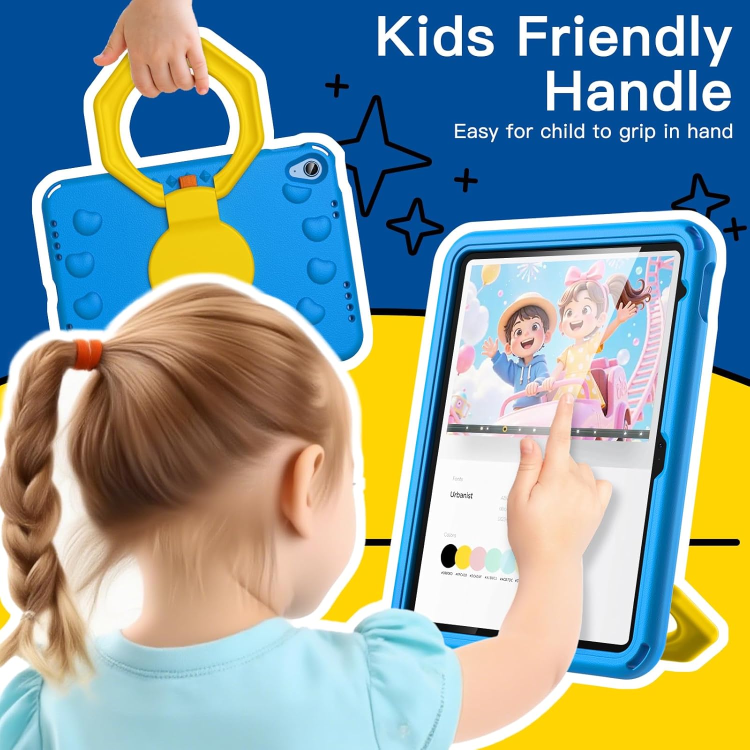 JETech Kids Case for iPad (A16) 11th/10th Generation (2025/2022) with 360 Degree Rotating Handle Stand, Shockproof Lightweight Tablet Cover with Pencil Holder (Blue)