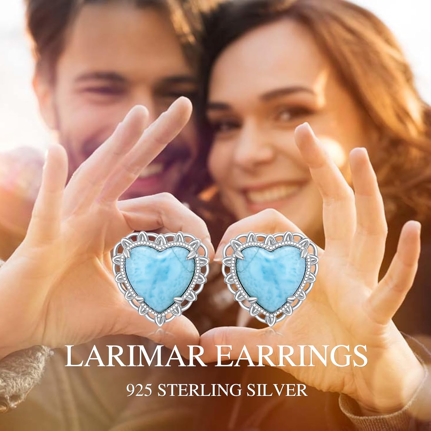 Natural Larimar Stud Earrings 925 Sterling Silver Heart Shaped Real Larimar Gemstones Earring Summer Beach Jewelry for Women - Image 7