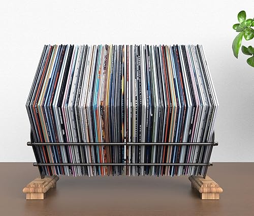 Miniatura 10 de Soporte de almacenamiento para discos de vinilo, organizador de discos de vinilo, estante de exhibición de hasta 80 LPs de capacidad, estructura