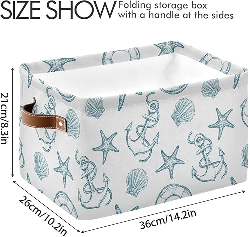 Miniatura 4 de Coastal Anchor - Cesta de almacenamiento de tela con temática náutica, cestas de lavandería con estrellas de mar de verano, cajas de almacenamiento