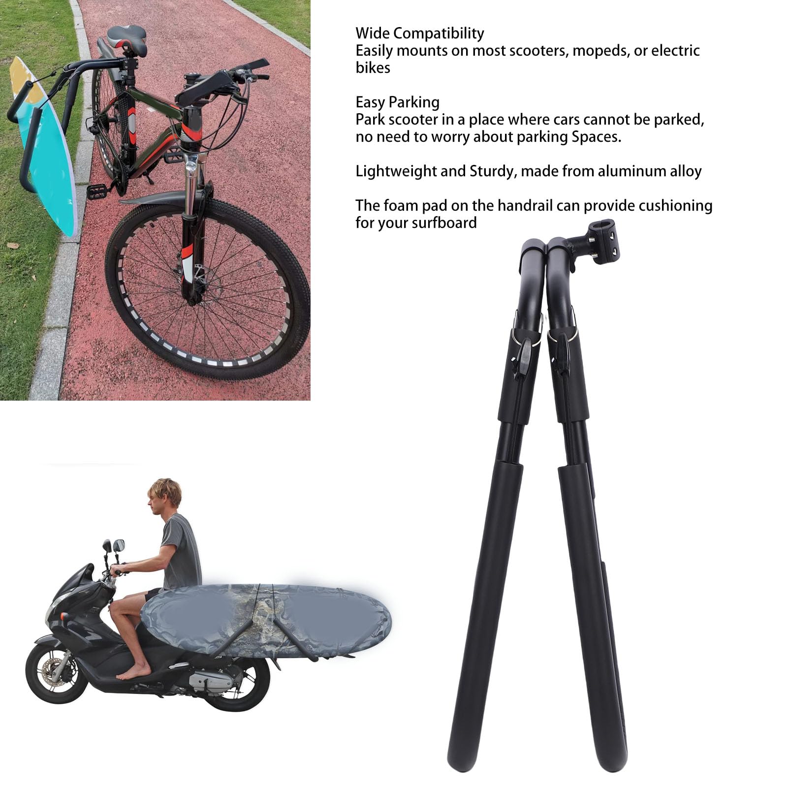 Cryfokt Stojak na deskę surfingową ze Stopu Aluminium Motocykl Uchwyt na deskę wakeboardową Łatwe Parkowanie Lekki Solidny do Skuterów Motorowery Rowery Elektryczne