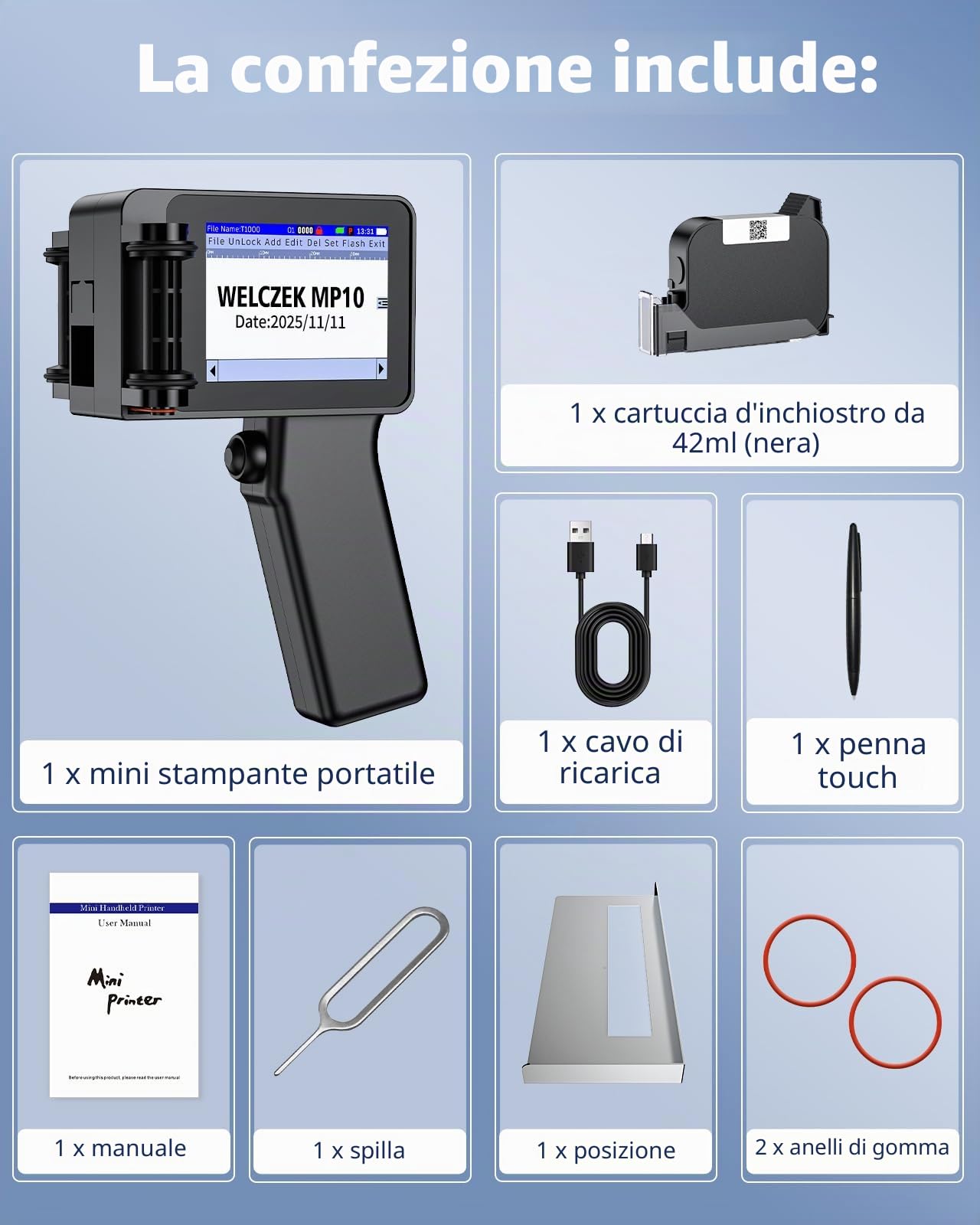 MP10 Mini Stampante Palmare a Getto d'Inchiostro Portatile