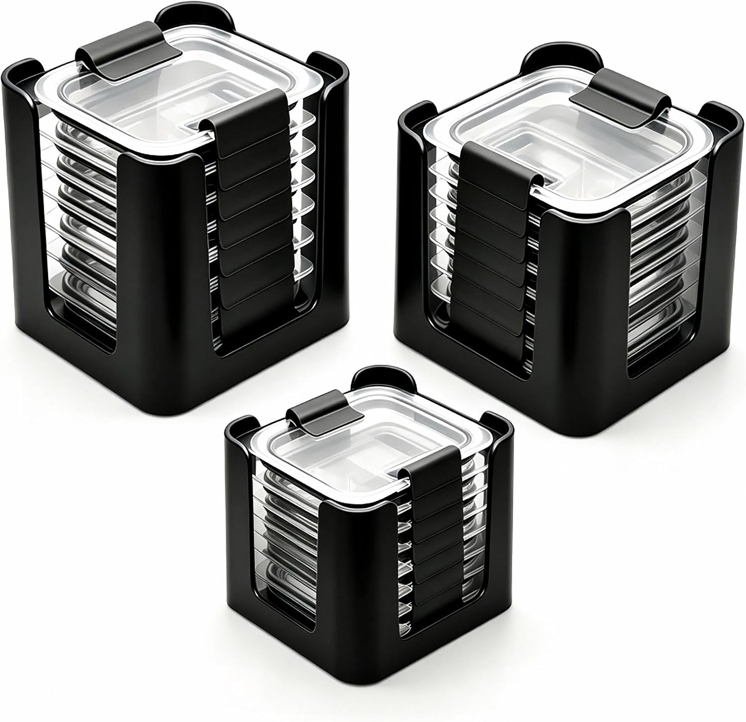 frtzal Food Container Lid Organizer,3-Pack – Compatible with Rubbermaid Brilliance Snap-On Lids, Stackable Lid Holder Rack, Kitchen Storage Holder 4.7 Cup,3.2 Cup,1.3 Cup. 0.5 Cup Container (white)