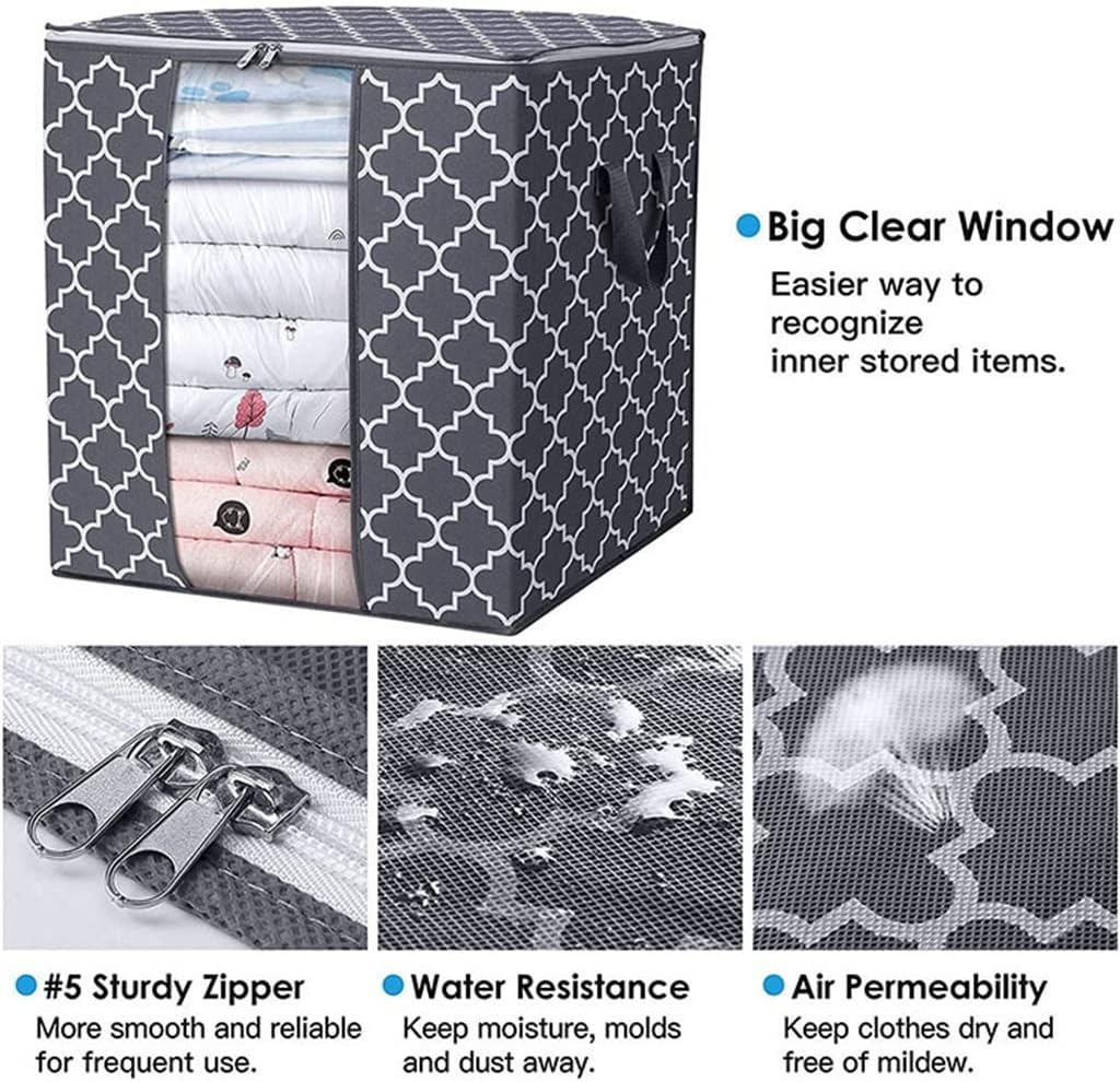 3 Pieces Storage Bags, Large Capacity, Foldable Clothes Closet Organizer Containers with Clear Window, Under-Bed Storage Bins for Clothing Blanket Pillows