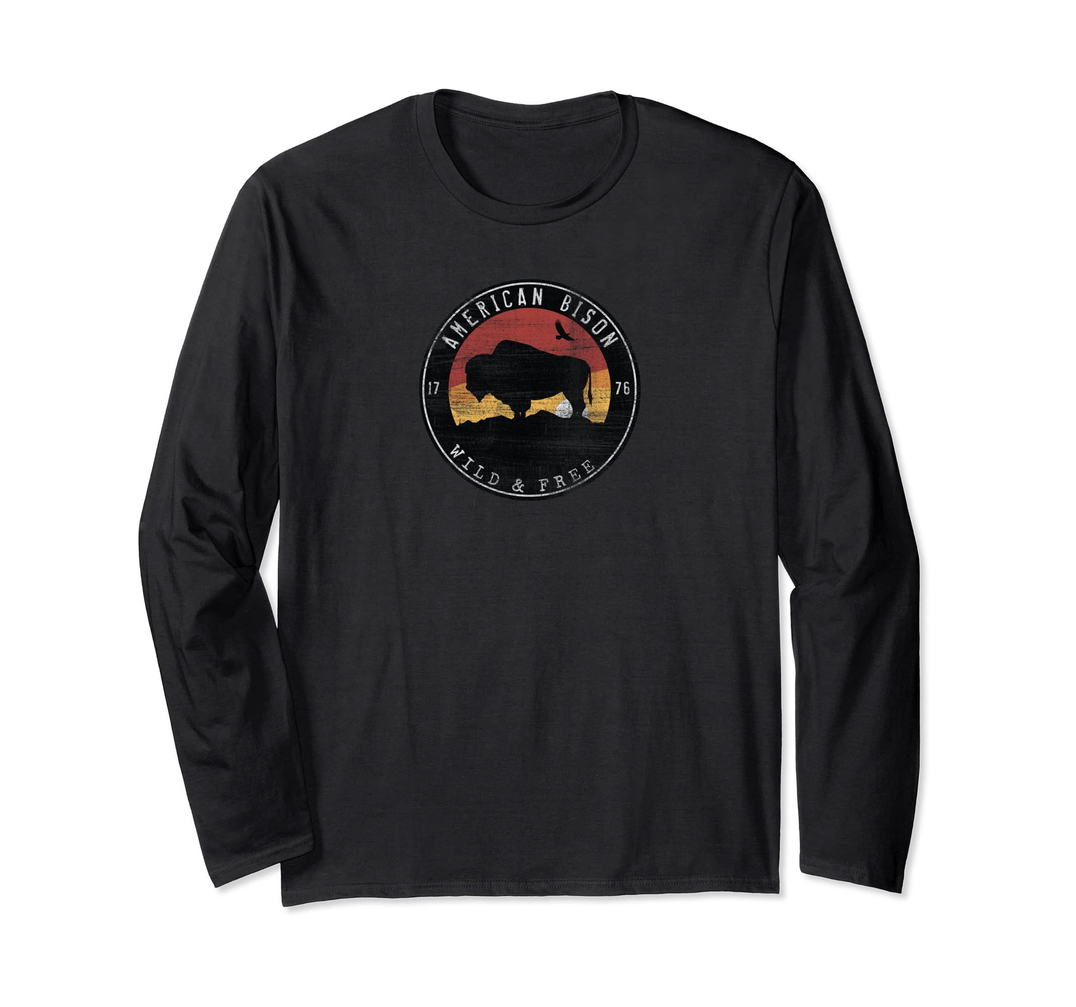 AMERICAN BISON WILD AND FREE 1776 DESIGN, GIFT Long Sleeve T-Shirt