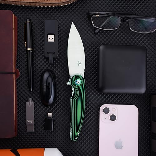 Miniatura 5 de Bulbasaur - Cuchillo plegable de acero 14C28N de 3.66 pulgadas con acabado satinado, hoja verde G10 con clip de bolsillo, cuchillo para exteriores