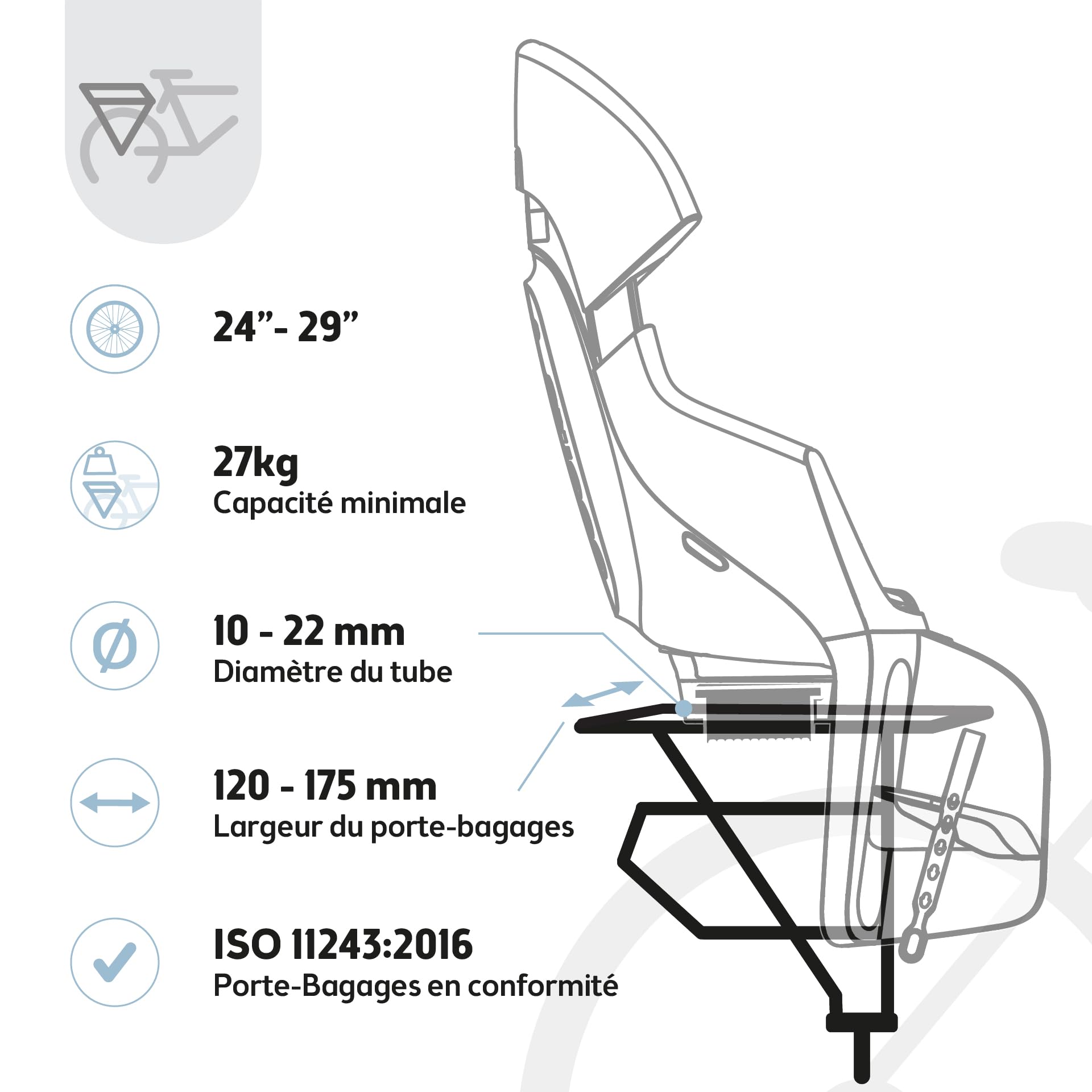 BOBIKE 8010800001 - Siège vélo arrière Exclusive Evolve Maxi pour Porte-Bagages, pour Enfants de 9 Mois à 6 Ans jusqu'à 22 kg en Couleur Noir Urbain