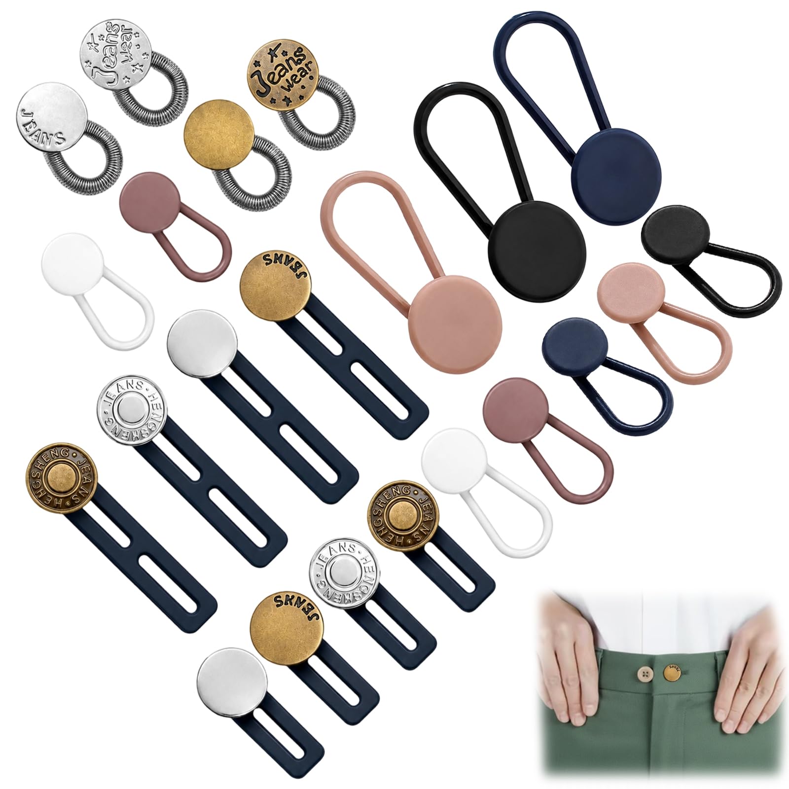 22pcs Button Extender for Trousers, Waistband Extender, Adjustable Waist Expansion for Pregnancy and Weight Changes, Easy Fastening for Limited Hand Mobility, Durable Materials with Various