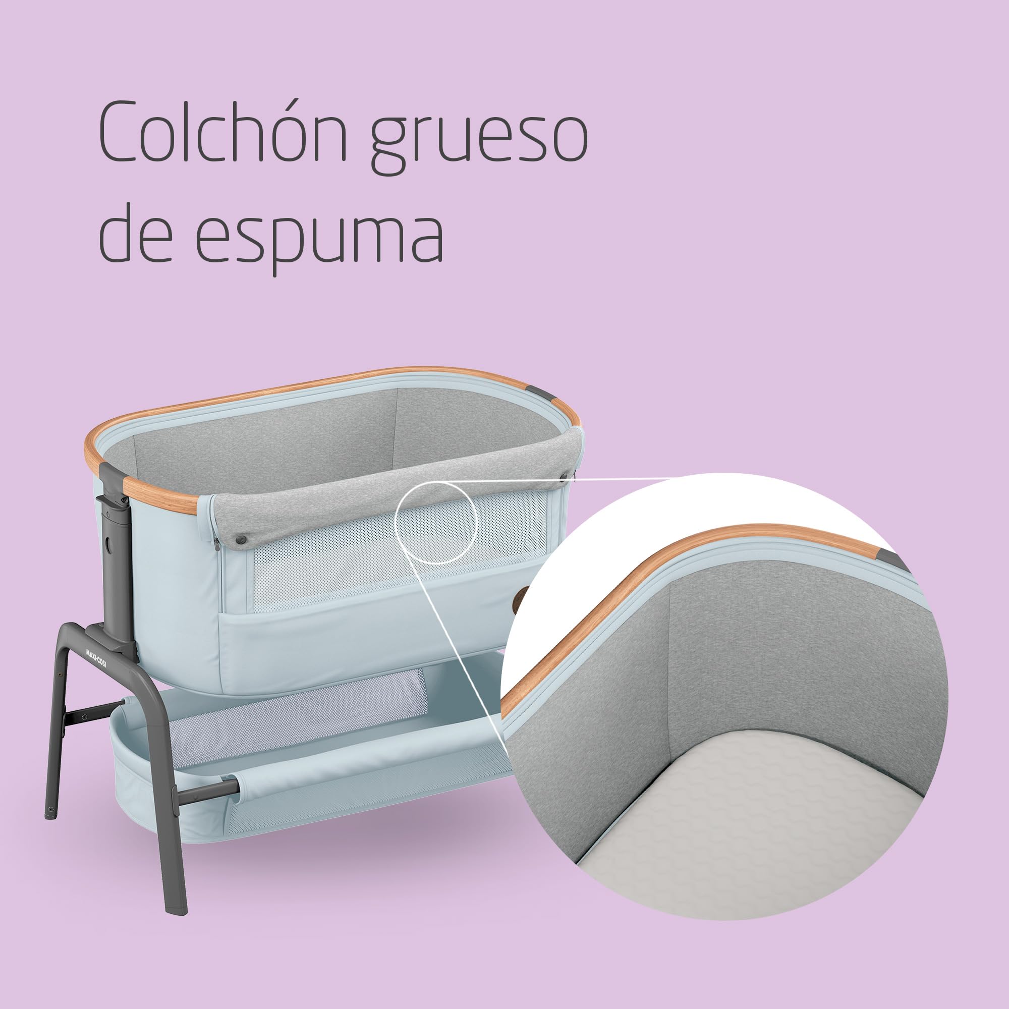 Maxi-Cosi Iora Cuna Colecho Bebe, Co-Sleeper, 0 - 6 meses, máx. 9 kg, 4 Posiciones de Inclinación y 5 de Altura, Fácil Deslizamiento, Cómodo Colchón, Amplia Cesta, Fácil Transporte, Essential Grey