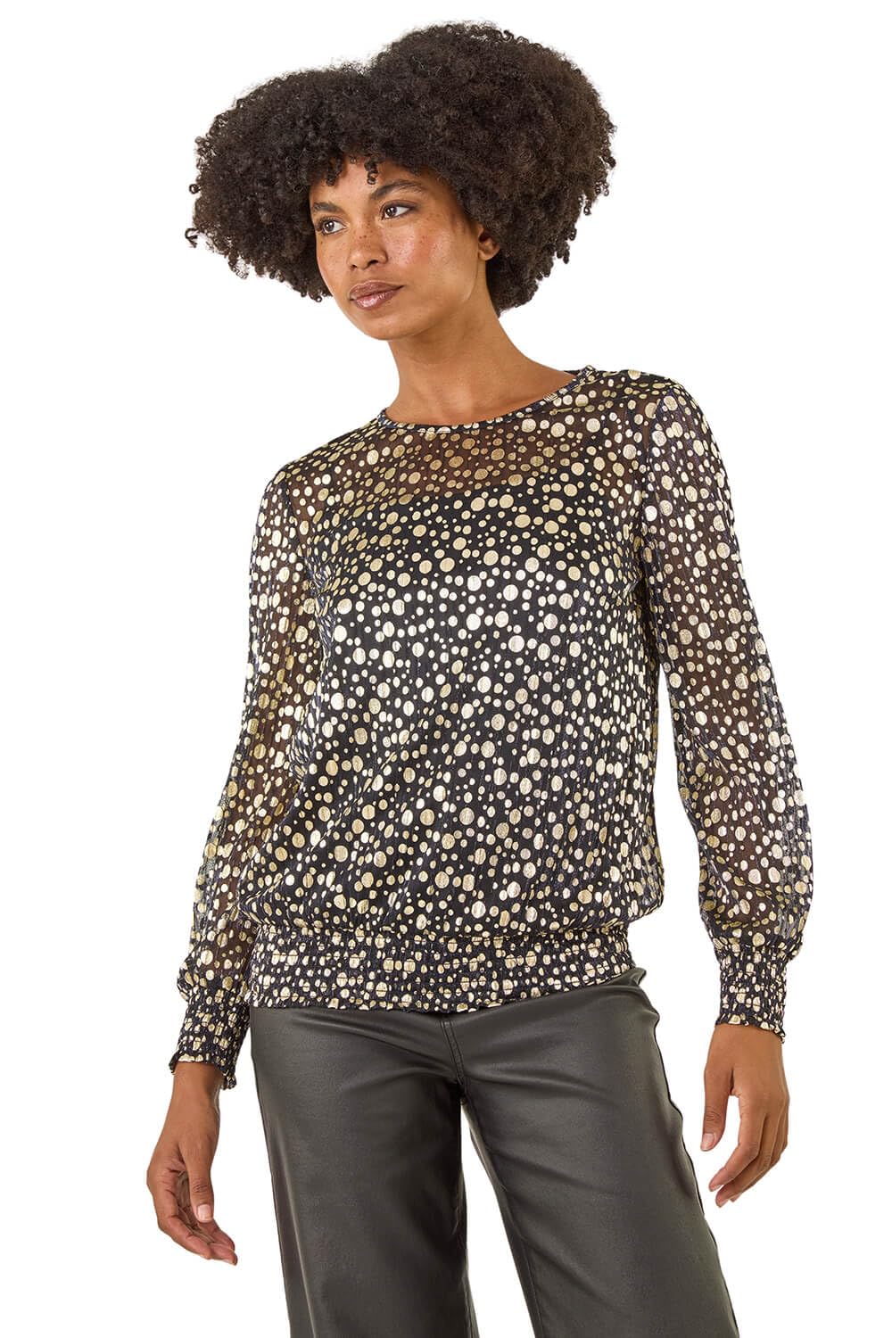 Roman Women's Spot Print Plisse Shirred Top | Size: 14