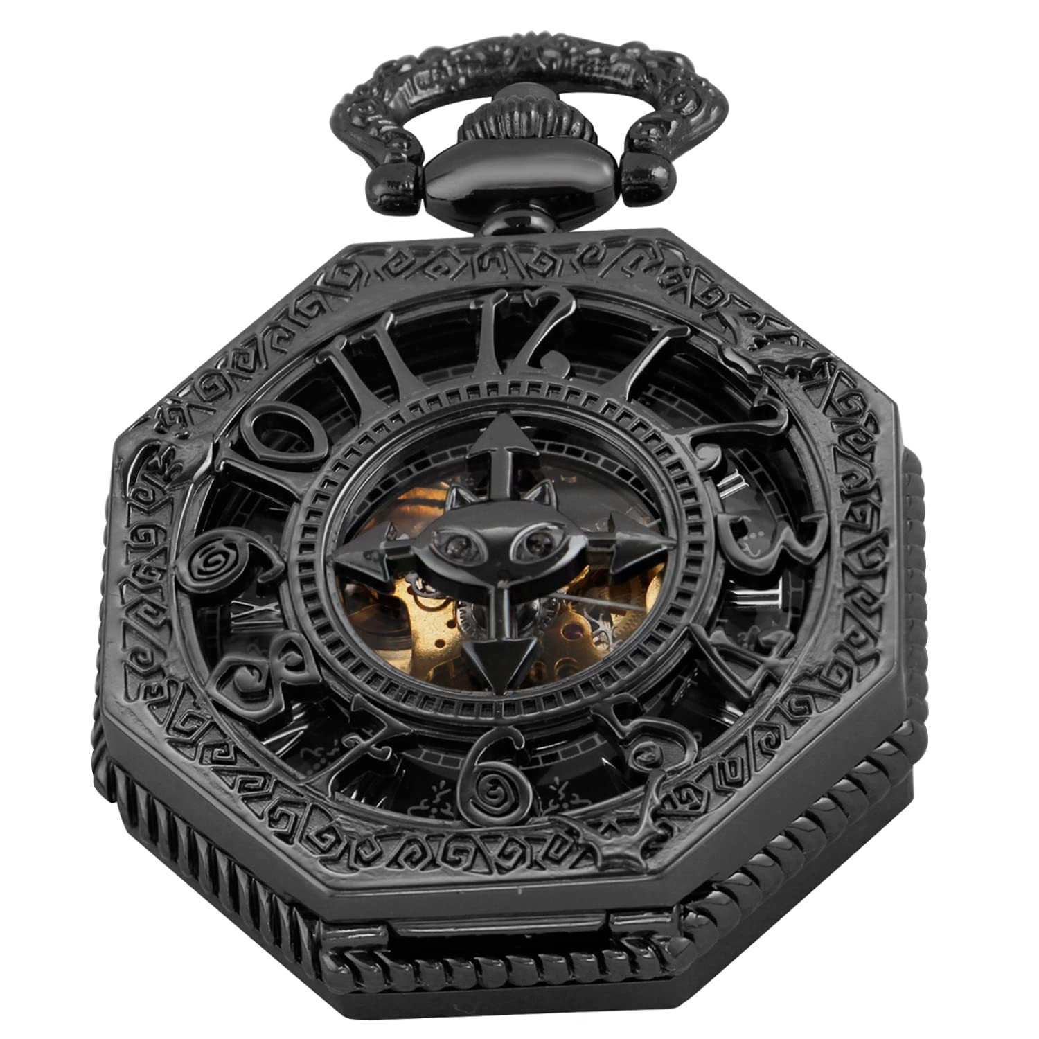 Classic Bronze/Black Mechanical Pocket Watches, Mechanical Vintage Bronze/Black Mechanical Pocket Watches Roman Numerals Black Dial Watches