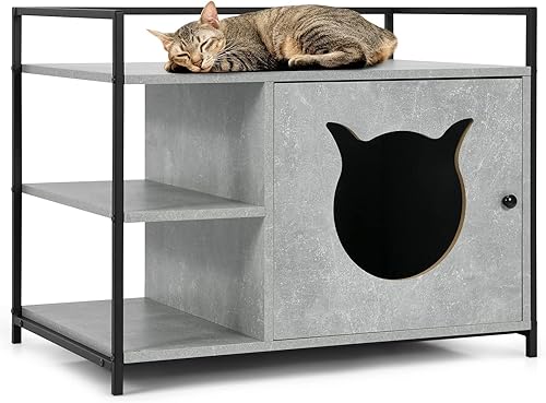 PETSITE Caja de arena, banco de almacenamiento grande para gatos, mesa auxiliar con estantes, caja de arena para muebles ocultos