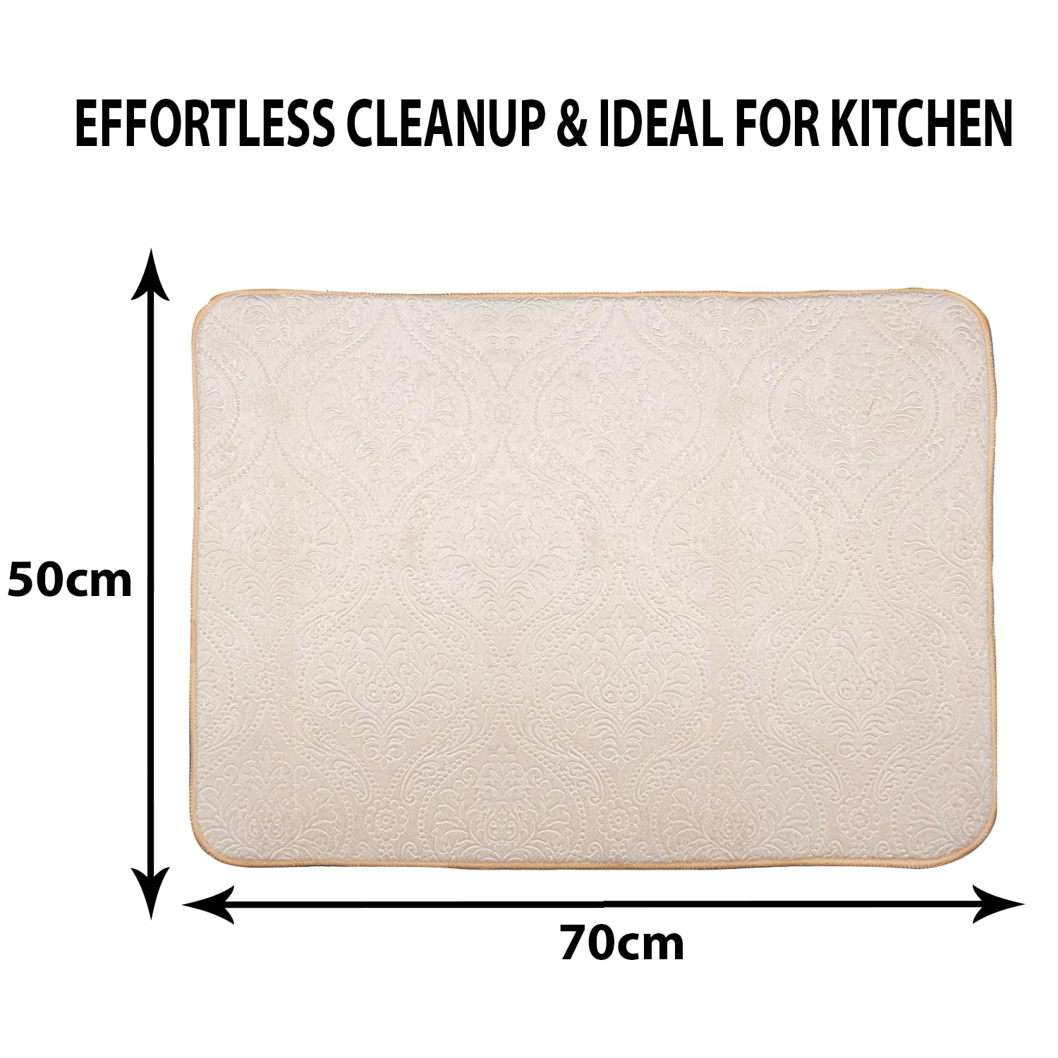 Kuber Industries Dish Dry Mat | Microfiber Drying Mat | Kitchen Drying Mat | Self Dish Dry Mat | Water Absorbent Kitchen Mat | Embossed Dish Dry Mat | 50x70 | Cream 1