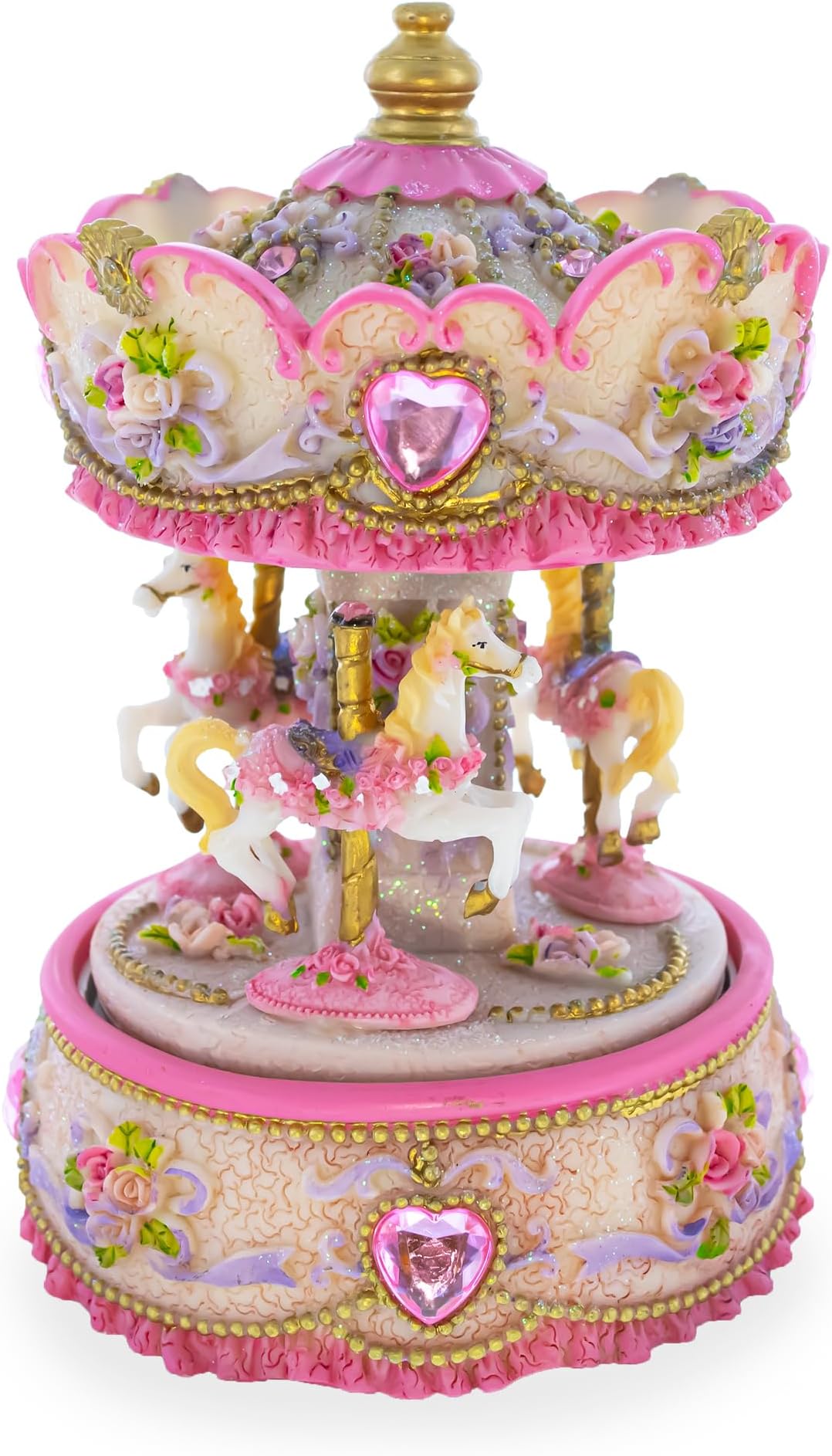 BestPysanky Floral Three Horses Carousel Spinning Musical Figurine