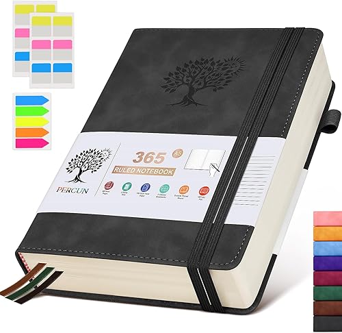 Miniatura 28 de Cuaderno rayado A4, 365 páginas de gran tamaño de cuero para escribir para mujeres y hombres, cuaderno de tapa dura con páginas gruesas de 100 g/m²