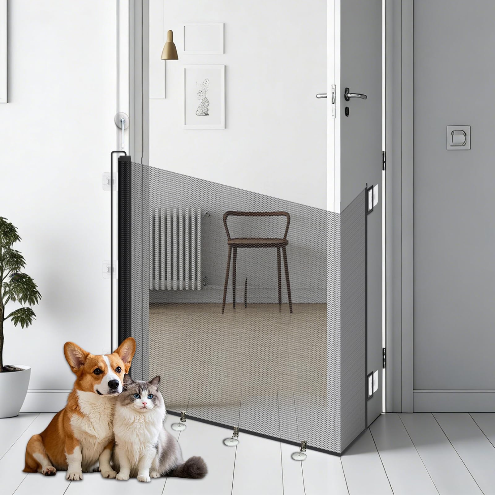 Barriere Escalier, Version AméLioréE, avec Verrou + Clip Anti-Fuite, sans PerçAge, RéGlable, Universelle pour Chats Et Chiens, IdéAle Cuisine, Balcon, Couloir (Noir, 150 * 78 CM)