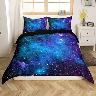 Purple Galaxy Comforter Cover Moon Star Bedding Set Full Night Starry Sky Space Duvet Cover Reversible Black Nebula Cosmos Twinkling Stars Quilt Cover for Kids Boys Girls with 2 Pillow Case Navy Blue