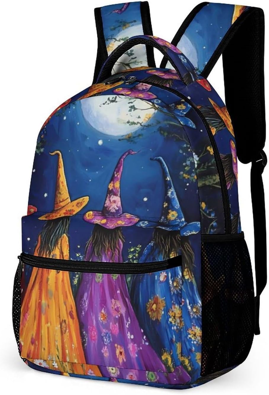 Witches in Moon Travel Backpack Casual Daypack Shoulder Bag with Adjustable Shoulder Straps