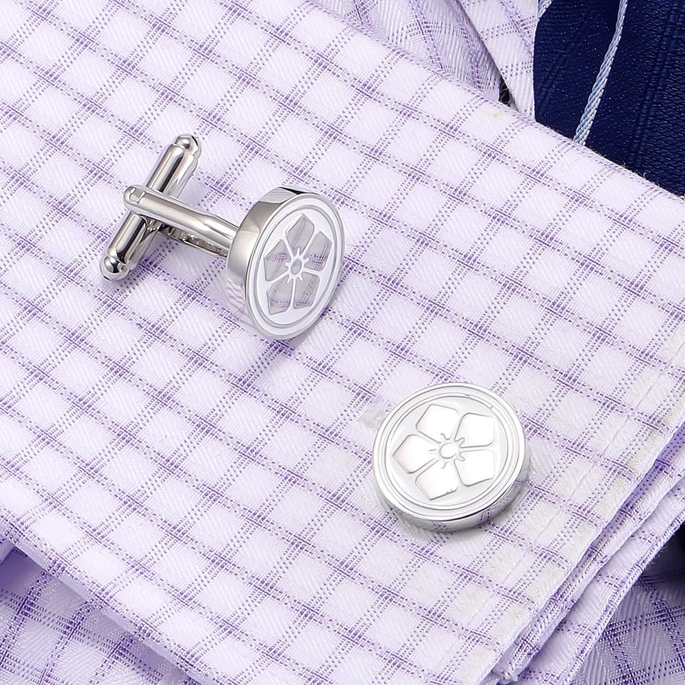 Camisa Francesa Abotonada para Hombre con Gemelos con Estampado de Pegamento esmaltado en Plata