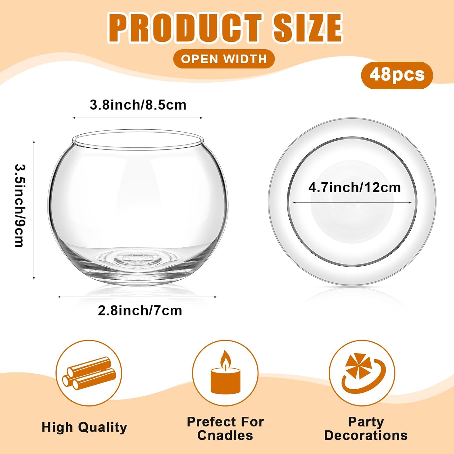 48 Pcs Glass Bubble Bowl Vase Bulk, Clear Round Glass Centerpiece Bowls for Valentine's Wedding Table Decor, Fish Flower Bud Vase Terrarium for Event Party DIY (3.5" h X 4.7" w) 48 3.5"H x 4.7"W