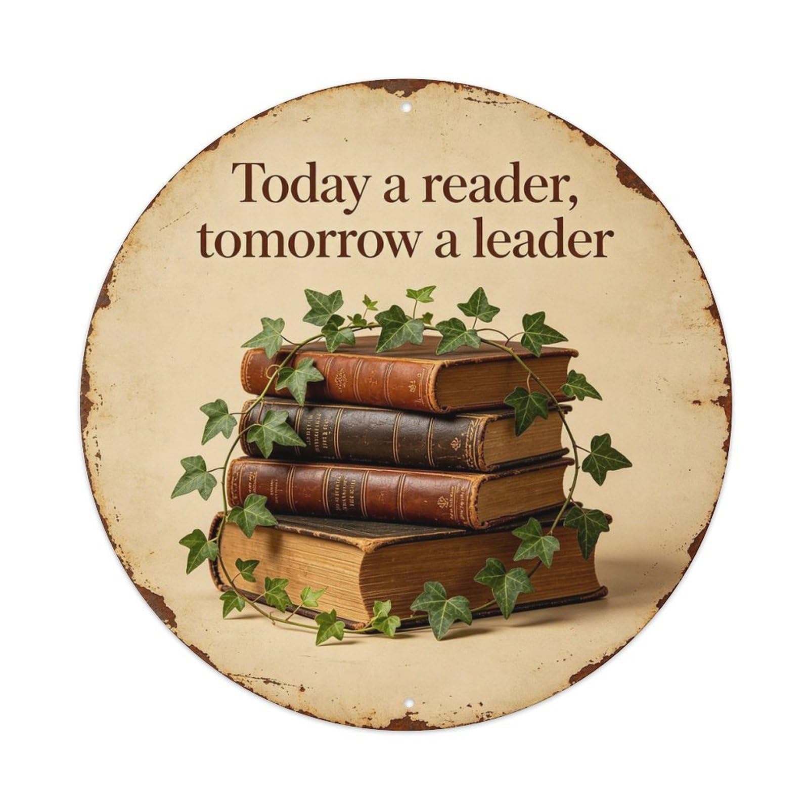 Vintage_reader_round_tin Metal Tin Sign Plaque