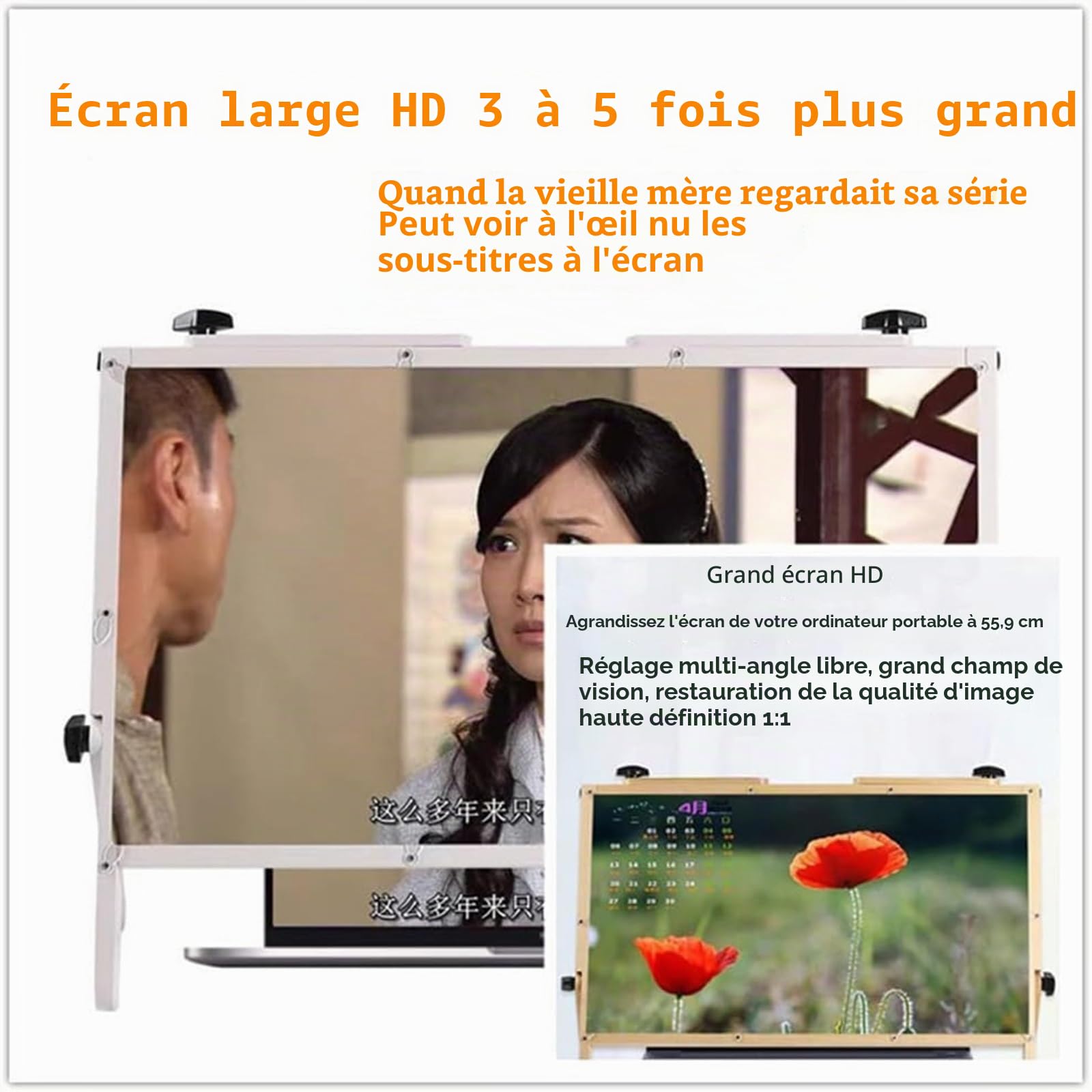 Loupe pour écran d'ordinateur portable de 22 pouces - Support pliable pour téléphone portable - Compatible