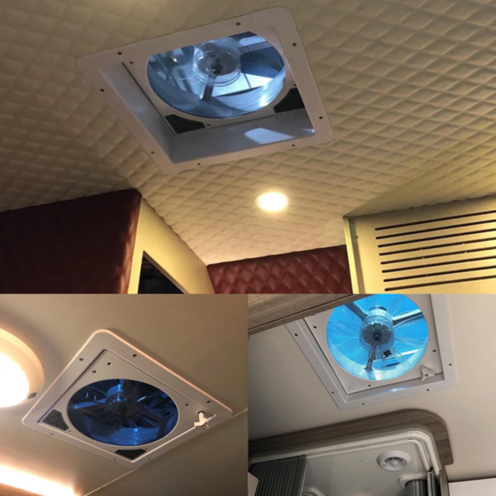 HEEPDD Wentylator Dachowy 12 V do PojazdóW Kempingowych Ręczny Dwukierunkowy Przepływ Powietrza z Oświetleniem LED o Mocy 8 W Osłona ABS 11 X 11 Cali Siatka ze Stali Nierdzewnej do Samochodu