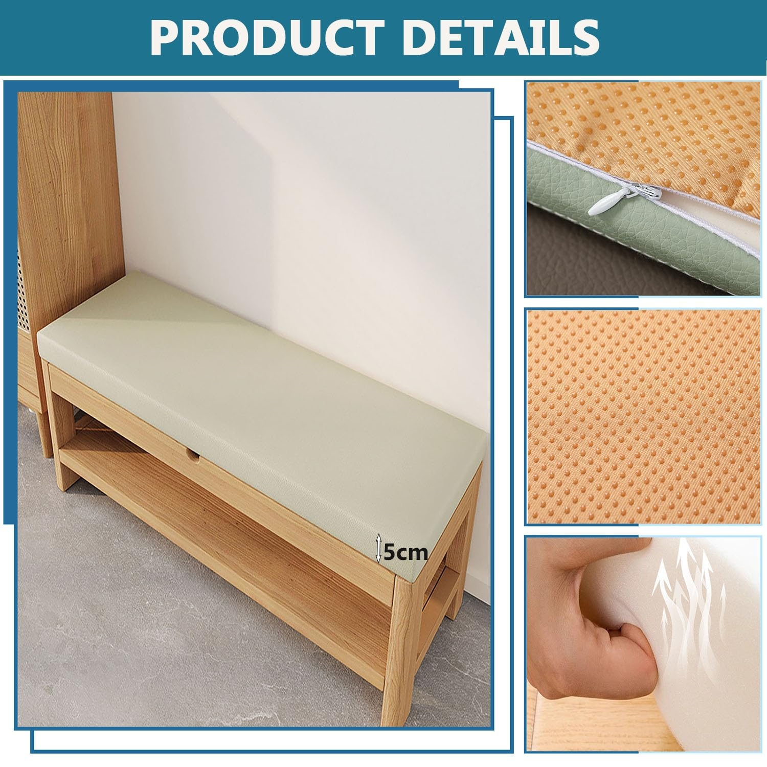 Cuscino per panca da esterno/interno, in pelle impermeabile, per mobili da 2/3 posti, memory foam ad alta densità, antiscivolo e ispessito, per scarpe, finestre, giardino (caffè chiaro, 81 x 30 x 5 cm