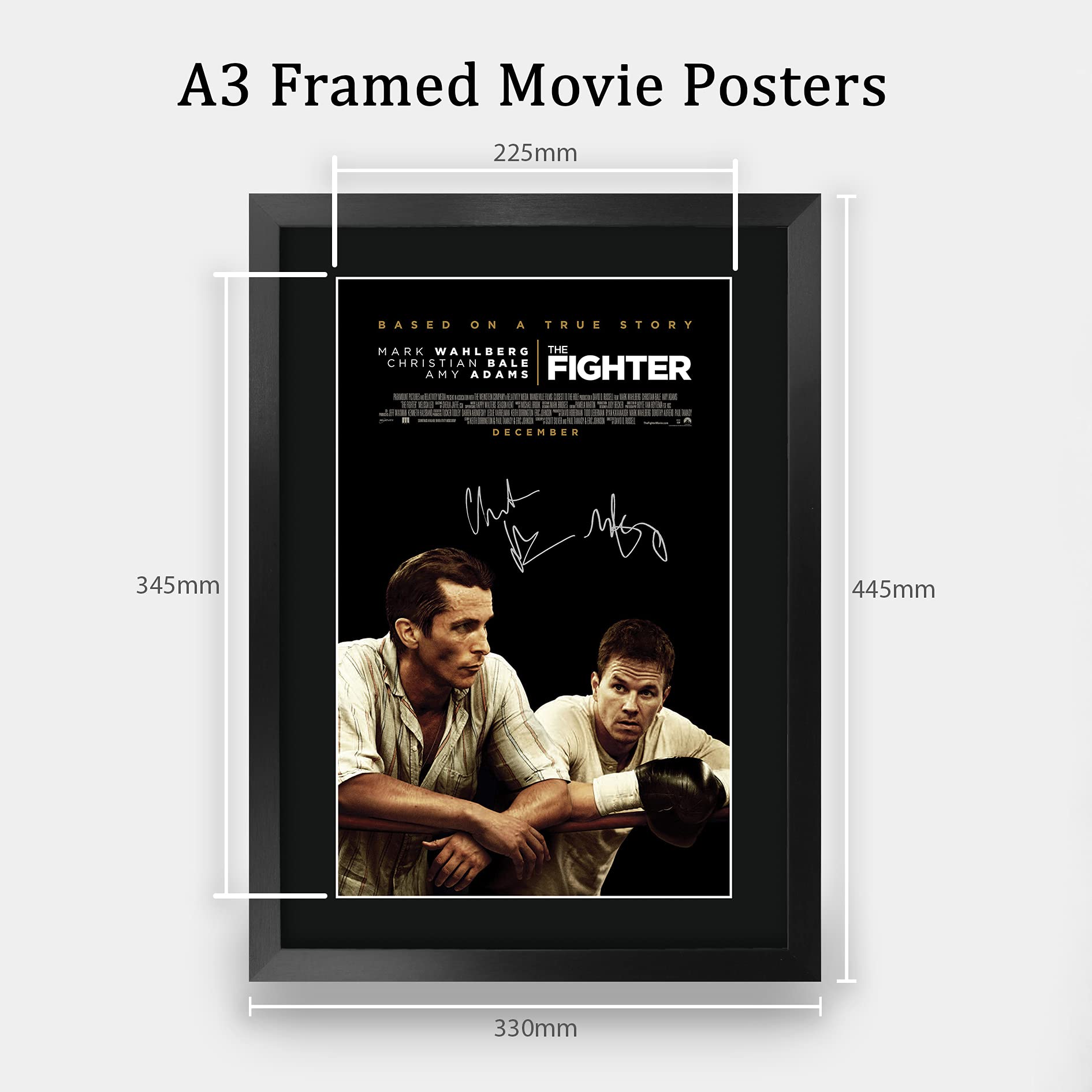 HWC Trading The Fighter A3 Gerahmte Signiert Gedruckt Autogramme Bild Druck-Fotoanzeige Geschenk Für Christian Bale Mark Wahlberg Filmfans