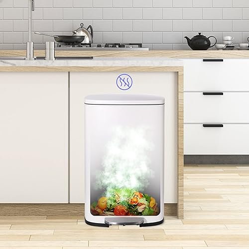 Miniatura 4 de Increkid Cubo de basura de 13.2 galones, cubo de basura de cocina de acero inoxidable con cubos interiores y tapa con bisagras, cubo de basura