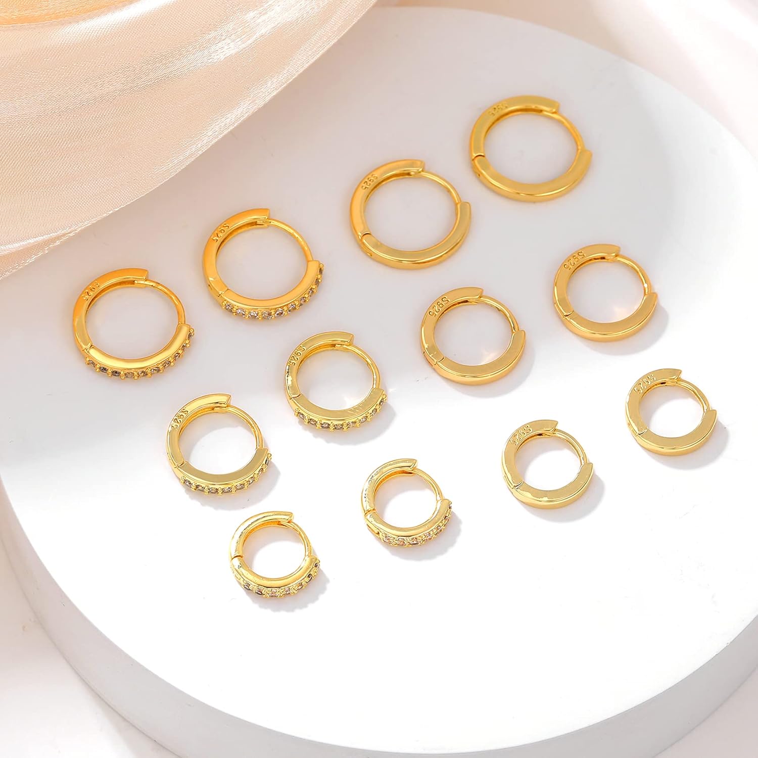 BMMYE Gold Huggie Hoop Earrings for Women Hypoallergenic 14K Gold Plated Mini Hoops Earrings Set for Multiple Piercing Lightweight Small Hoop Earrings Stack Jewelry for Gifts - Image 5