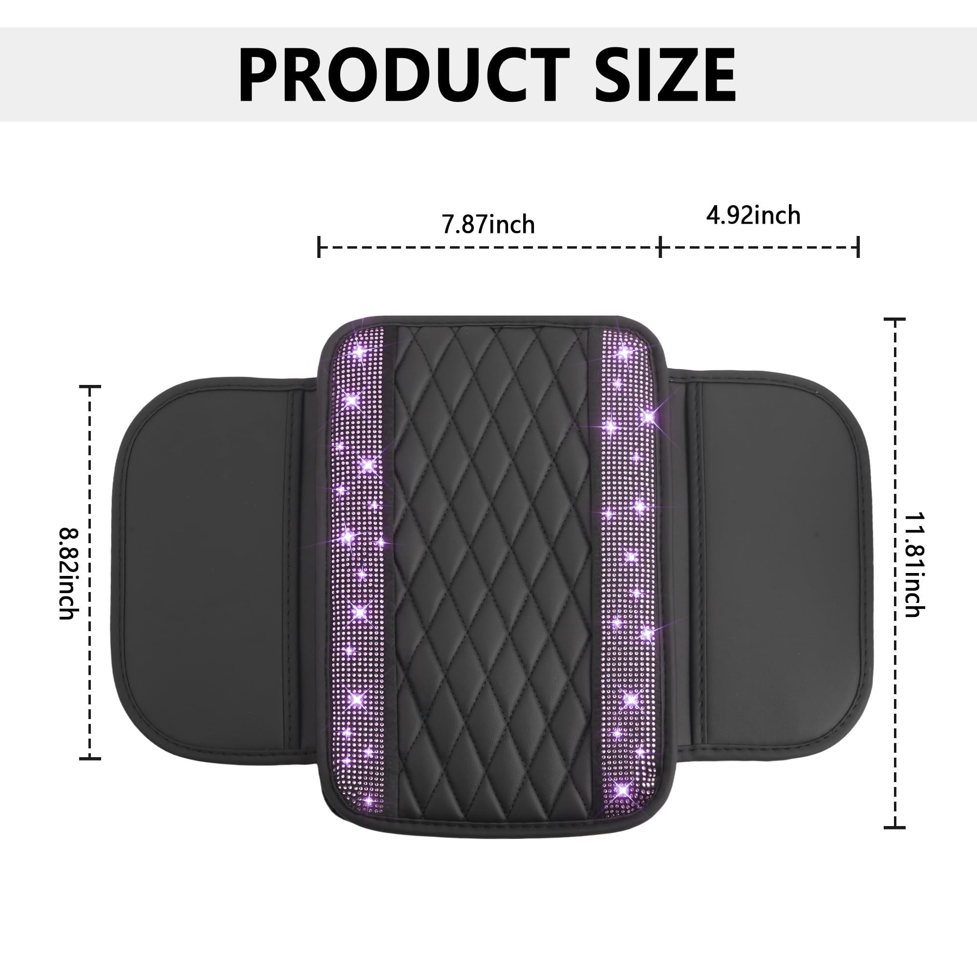 Stacool Upgraded Car Center Console Cover with Rhinestones,Microfiber Leather Car Armrest Cover Cushion with 2 Storage Bags,Universal Cars Armrest Storage Box as Cars Interior Accessories view 2