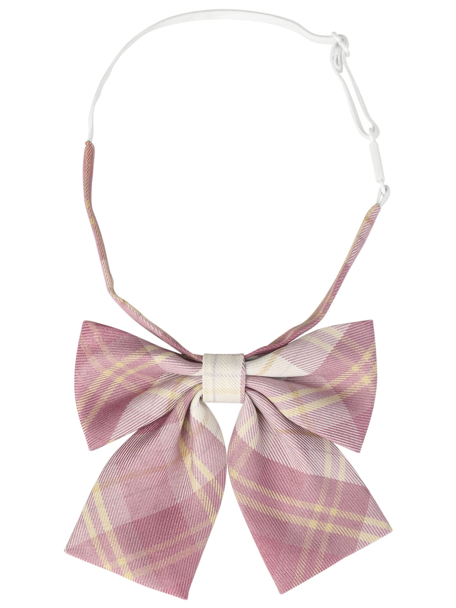 Elerevyo Women's Pink Pre-Tied Bowties Adjustable Colorful Plaid Tartan Checked Bow Ties For Costume One Size