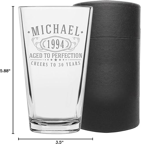 Miniatura 7 de Taza de vidrio para beber cerveza vintage de 16 onzas grabadas de 16 onzas  Regalos de feliz cumpleaños 30 hombres mujeres, saludos a 30 años,