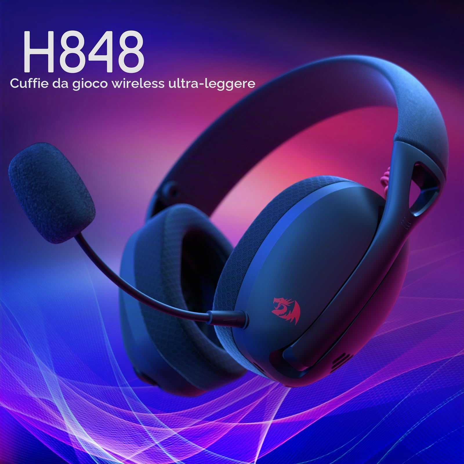 Redragon H848 BT Cuffie Gaming Senza Fili Leggere 7.1 Surround | Driver da 40 mm, microfono staccabile, compatibile con PC PS5 Switch dispositivi mobili