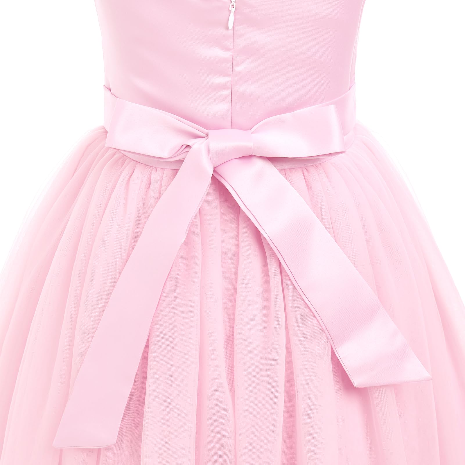 IDOPIP Ragazza Fiori Principessa Abito Lungo Pieghettato Matrimonio Damigella d'onore Abito Da Sfera Ricamo Fiore Pizzo Elegante Scollo a V