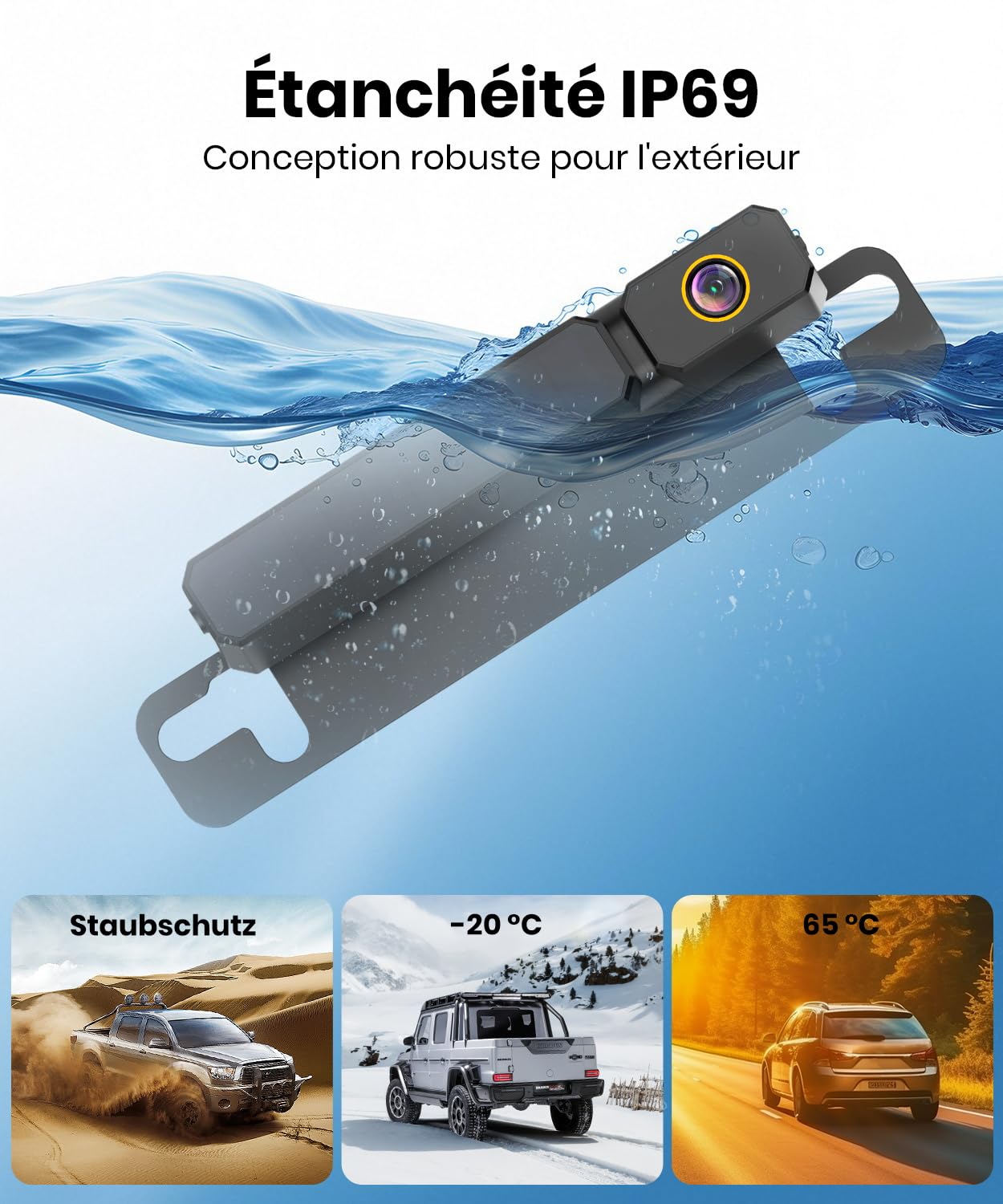 Foxpark Solaire Camera de Recul sans Fil: Installation Facile en 3 Minutes, avec HD 1080P Moniteur 5 Pouces, Étanche IP69K Vision Nocturne Claire Nocturne Caméra de Recul pour Auto,SUV, Camion,Van