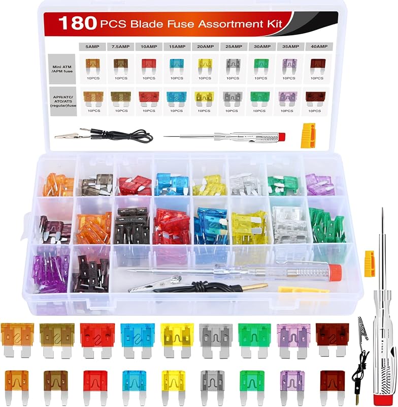 Nilight 180 Pcs Automotive Blade Fuse Kit Standard Mini Fuse Assortment | with Fuse Puller & Circuit Tester 5A 7.5A 10A 15A 20A 25A 30A 35A 40A Essential Replacement Fuses for Cars Trucks SUVs