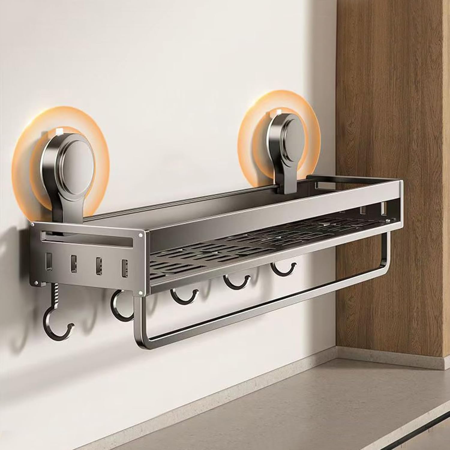 Suction Cup Towel Rail with 5 Hooks Wall Mounted Bathroom Towel Holder No Drilling Required Aluminum Material for Kitchen Toilet 30cm,30cm
