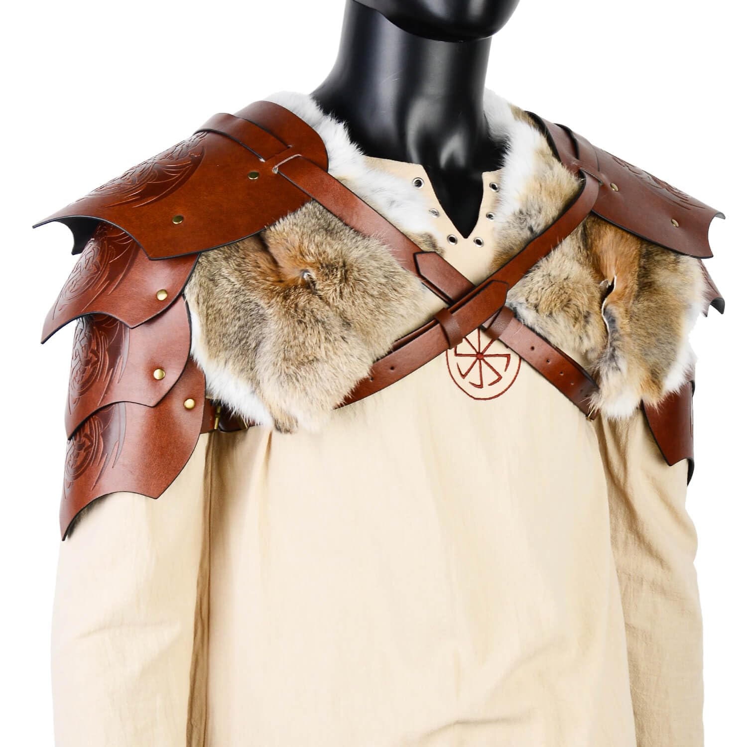 Viking Fur Shoulder Armor,Medieval Faux Leather Armor Renaissance Accessories Knight Armor for LARP/Cosplay Ren Faire