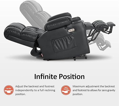 Miniatura 47 de MCombo Silla reclinable eléctrica de doble motor para personas mayores, silla elevadora plana con calor y masaje, portavasos, puertos USB, piel