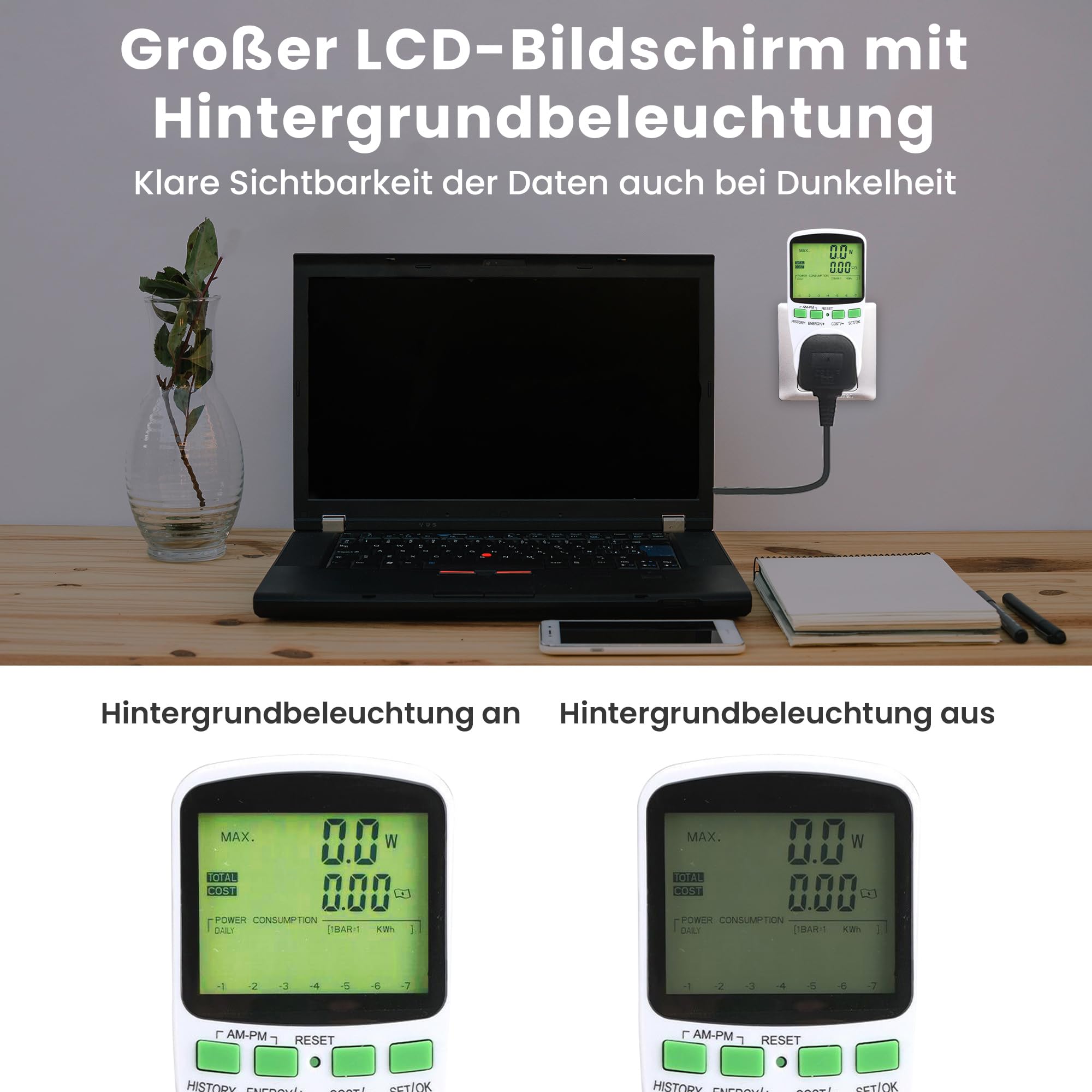 1X PRESA PER Contatore Elettrico Wattmetro Consumo Energetico Misuratore Di Pote EUR 21,68 - Foto 11