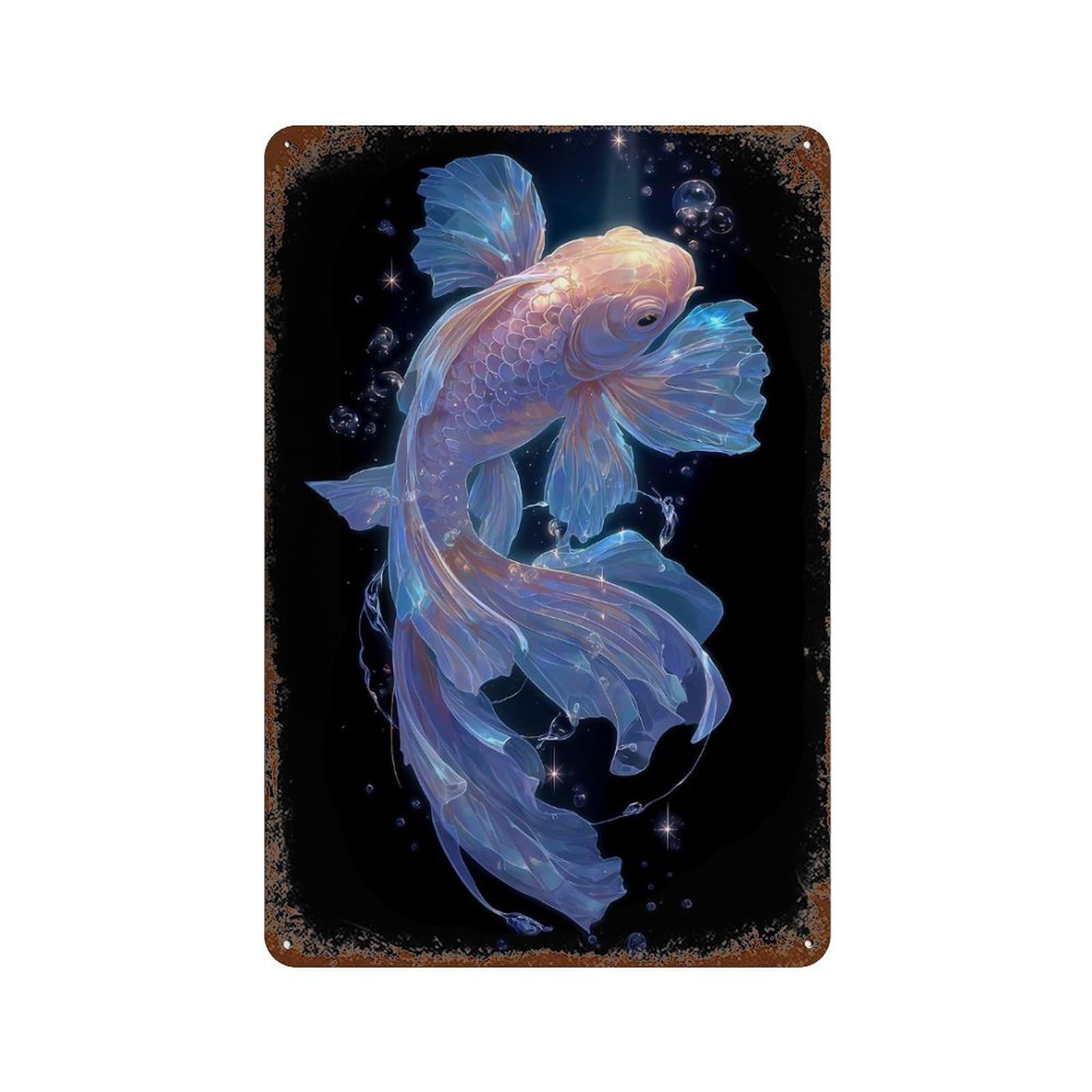 Elegant Goldfish in Water with Bubbles Rustic Tin Plaque 11.8"x7.9", Novelty Wall Decor for Garage, Pub Or Kitchen