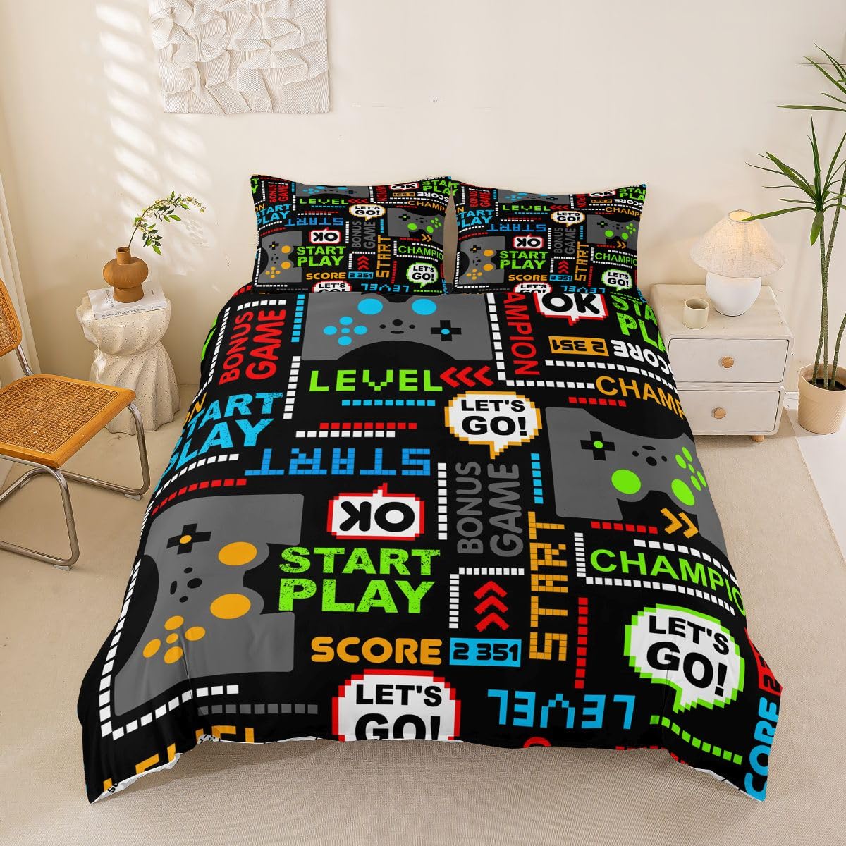Feelyou Gamepad Duvet Cover Video Game Bedding Set Modern Game Controller Comforter Cover for Boys Children Teens Gamer Bedroom Decor Bedspread Cover
