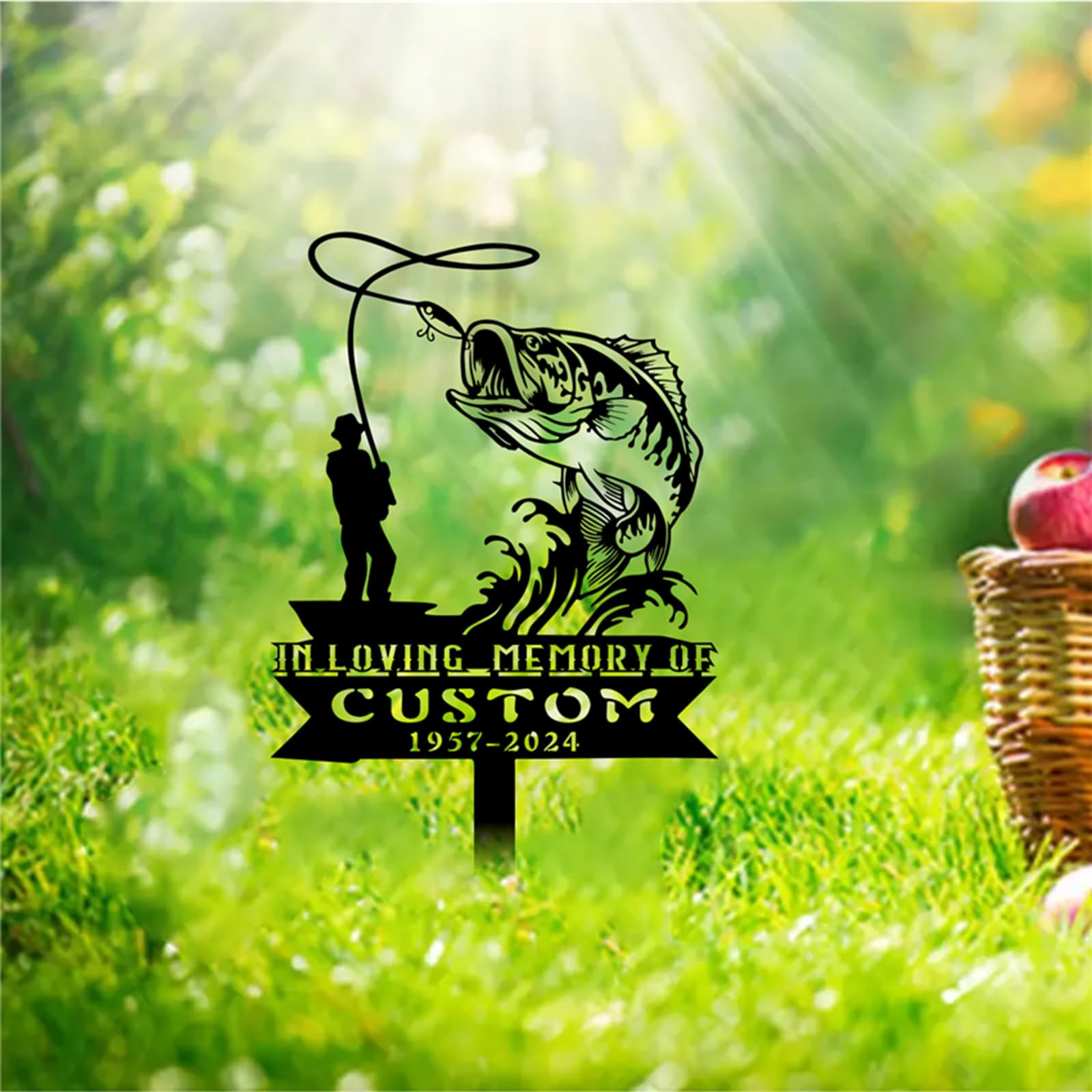 Hdbmhdbm Black Custom Fishing Fisherman Memorial Metal Sign,Personalized Memorial Stake,Metal Garden Stake,Geometric Metal Stake,Outdoor Sign,Sympathy Gift,Garden Yard Lawn Cemetery Decor